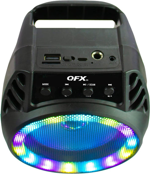 QFX BT-64 TWS Bluetooth Rechargeable Portable Speaker with 4” Woofer LED Party Lights, Microphone Input, AUX Input, USB Port, TF Card Slot, Black....