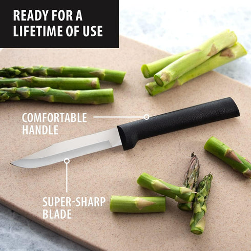 Rada Cutlery Regular Paring Knife (W201), 3.25" Stainless Steel Hollow Ground Blade, Made in USA, Black Handle, Pack of 2...