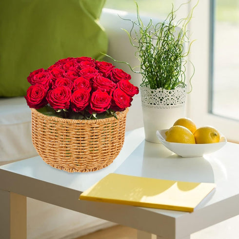 Zerodeko Trash Can Straw Woven Wastebasket Bedroom Trash Can Wall Hanging Basket Small Garbage Cans Wicker Waste Basket with Handle Countertop Tra...