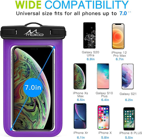 MoKo Waterproof Phone Pouch Holder 2Pack, Underwater Cellphone Case Dry Bag with Lanyard Armband Compatible with iPhone 14 13 12 11 Pro Max X/Xr/X...