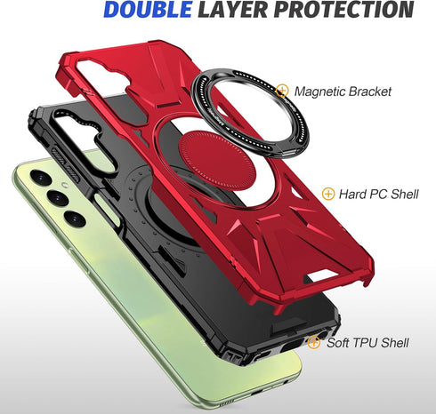 Galaxy A15 5G Phone Case with Screen Protector+360°Ring Holder Stand+Camera Lens Protector,Dual Layer Protective Sturdy Magnetic Heavy Duty Protec...
