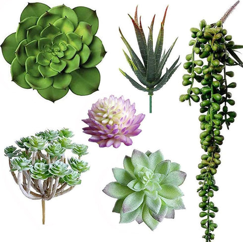 6 Pcs Artificial Succulents Different Kinds Assorted Faux Succulent Plants Unpotted Fake Succulents Artificial Hanging Plants String of Pearls Pla...