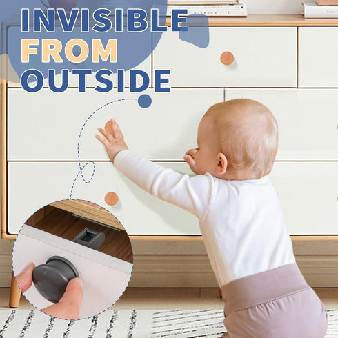 Child Safety Adhesive Magnetic Cabinet Locks, No Screws or Drilling, Baby Proof Locks for Cabinets and Drawers, 10 Locks and 2 Keys...