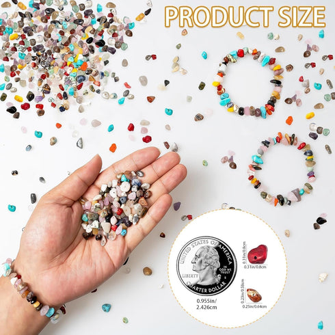 500pcs Natural Chip Stone Beads Multicolor 5mm to 8mm Irregular Gemstone Healing Crystal Loose Rocks Bead Hole Drilled DIY for Bracelet Necklace E...