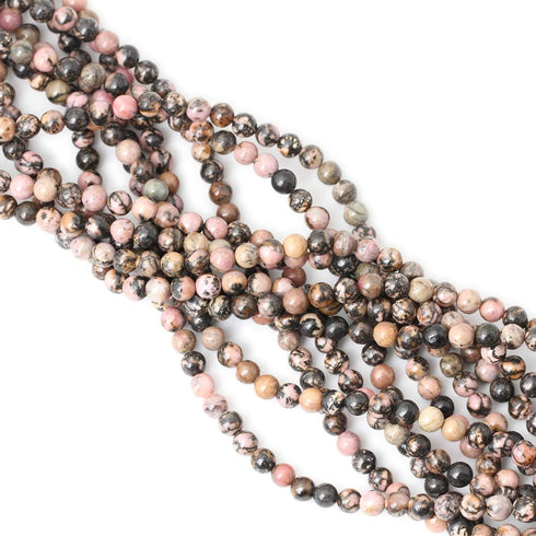 60PCS 6mm Natural Black Line Rhodochrosite Gemstone Smooth Round Loose Beads for Jewelry Making 1 Strand 15"...