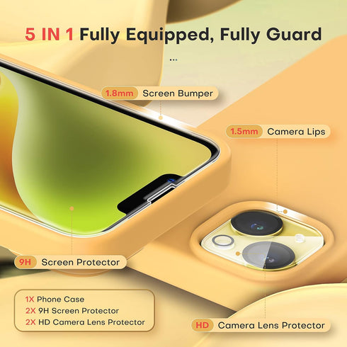 TOCOL 5 in 1 for iPhone 14 Case, with 2 Pack Screen Protector + 2 Pack Camera Lens Protector, Liquid Silicone Phone Case for iPhone 14, Orange......