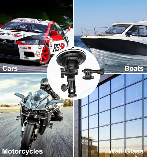 Suction Camera Mount, Car Camera Holder for Dashboard Windshield, Suction Cup Stand with 1/4" Tripod Adapter for Gopro Hero 12 11 10 9 8 7, Max, S...