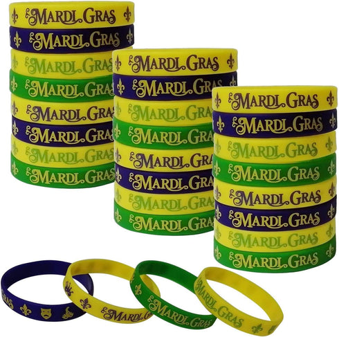 48 Pack Mardi Gras Party Favors Rubber Bracelets - Carnival Birthday Party Supplies Decorations Goodie Bag Stuffers Fillers Silicone Wristbands...