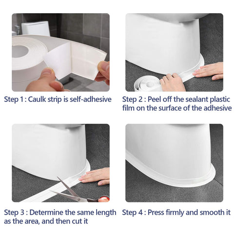 Self-Adhesive Caulk Tape - Waterproof Sealing Tape for Kitchens, Bathrooms, Toilets, and Showers - Easy to Apply, Flexible PVC Sealant Tape, White...