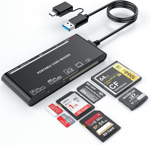 7 in 2 USB C 3.0 Card Reader, USB SD Card Adapter for SD, CF, TF, MS, Micro SD, XD Cards Multi Memory Card Reader Adapter Hub for Windows, macOS, ...