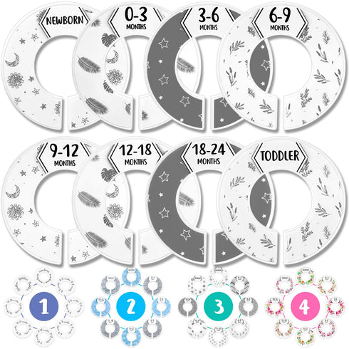 Eli with Love Baby Closet Dividers (Boho) Fits 1.5" Rod - Set of 8 Baby Clothes Dividers Organize Nursery Hangers Size/Age...