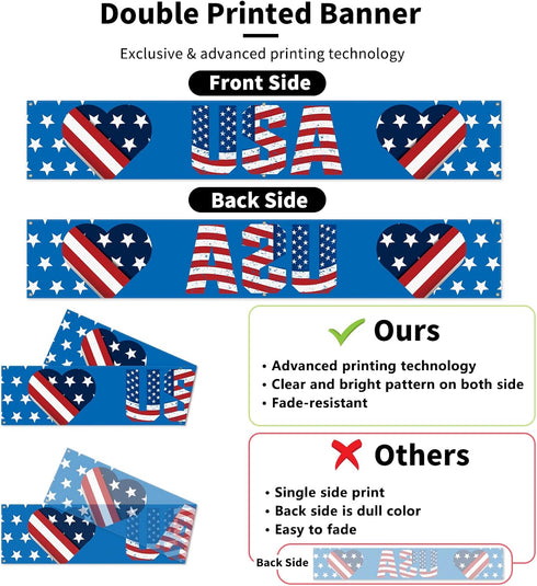 Probsin Large 4th of July Banner 120"x20" Decorations Independence Day Yard Sign Patriotic Hanging Decor American Hearts USA Party Supplies for In...
