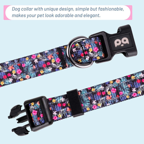 Dog Collar Cute Flower, Reflective Adjustable Basic Collars for Girl Female Small Medium Large Dogs Walking Running(Large,Black)...