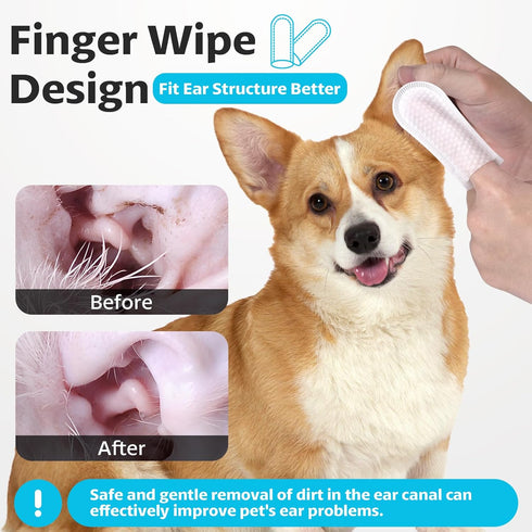 OBSEDE Dog Ear Wipes - Wider Ear Finger Cleaner Grooming Kit Care for Dogs and Cats Regular Soothing Odor Control Reduce Dirt Wax Build Up Pet Sup...