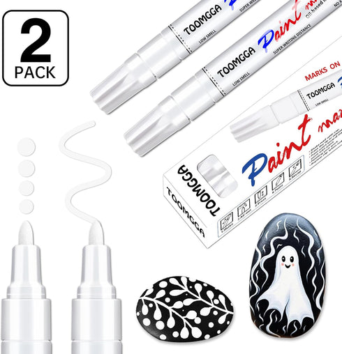 White Paint Pens Permanent Paint Markers - 2 Pack Oil Based Marking Pens, Medium Point, Quick Drying and Waterproof Paint Pens for Rock Painting C...