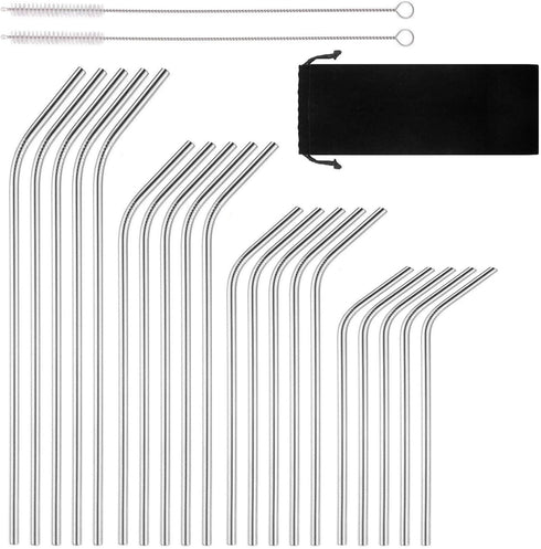 Reusable Stainless Steel Drinking Straws, 20 Pcs 4 Size - 6.3'' 7.1'' 8.5'' 10.5'', BPA Free Long Short Smoothie Drinking Curved Bent Straws with ...