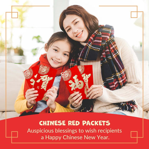 Chinese New Year Red Envelopes - 24-Count Chinese Red Packets, Hong Bao with Gold Foil Design, Gift Money Envelopes, Fu, He, 2 Designs...