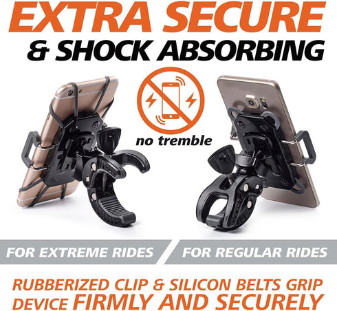 Bike & Motorcycle Phone Mount - For iPhone 14 (13, Xr, SE, Max/Plus), Galaxy S22 or any Cell Phone - Universal ATV, Mountain & Road Bicycle Handle...