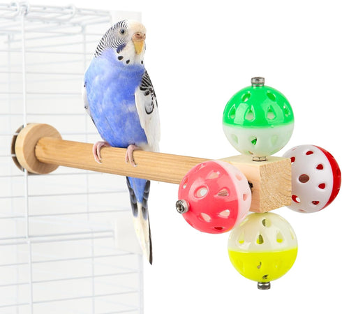 Bird Toy with Rotating Balls, Natural Wood Perch for Bird Cages, Colorful Fun Toy for Budgerigar, Parakeet, Conure, Cockatiel, Mynah, Love Birds, ...