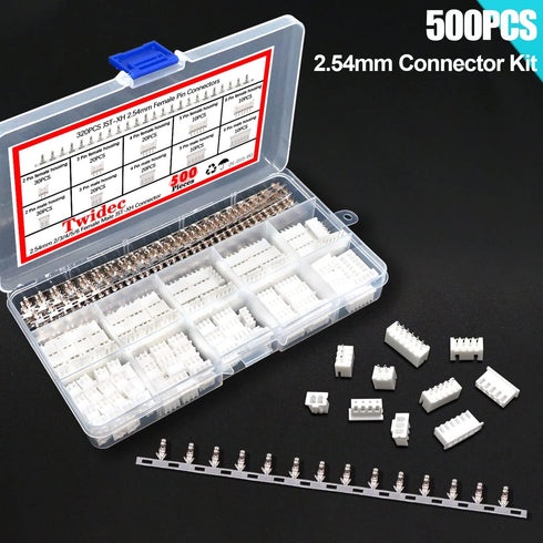 Twidec/500PCS 2.54mm JST Connector Kit with 2/3/4/5/6 Male and Female Pin Housing Connector Adapter Plug and 2.54mm Female Pin Header Wire Termina...