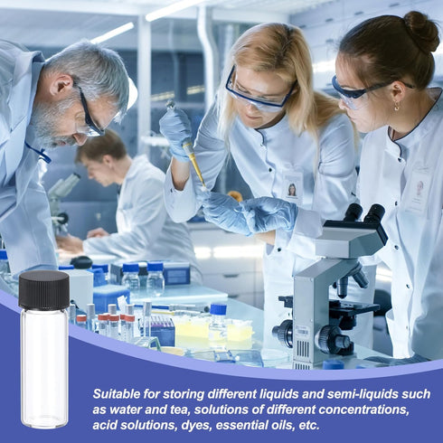 PATIKIL 4ml Clear Glass Vials, 25 Pack Sample Vials with Screw Cap Reagent Media Bottle with Labels Leak-Proof Liquid Sample Glass Vial for Lab La...