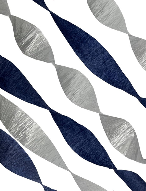 Navy Blue and Silver Metallic Crepe Paper Streamers, 4 Rolls Total...