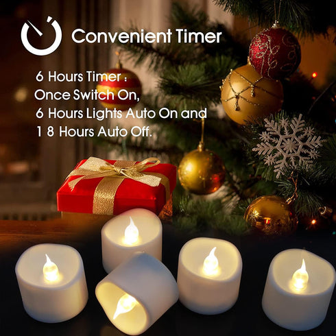 Flickering Flameless Led Tealight Candles with Timer, 6 Hours On and 18 Hours Off in 24 Hours Cycle Automatically Battery Votive Candles for Home ...