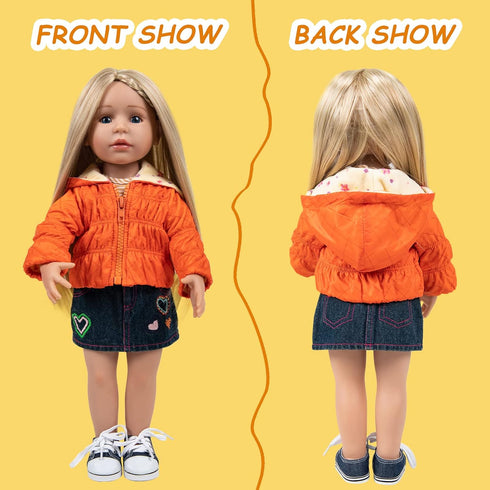 Doll Clothes Set Fashion 4 Pieces includes Warm Hooded Coat, T-Shirt, Jeans Skirt & Underpants, Handmade Party Dress Casual Wear Fits 18 Inch Amer...