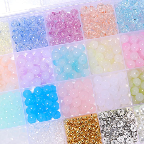 Enjoymade Glass Beads Bracelet Making Kit, Lovely Cute Bracelet Necklace Jewelry Making Kit, DIY Bulk Acrylic Gradient Bubble Bead Jewelry, Birthd...