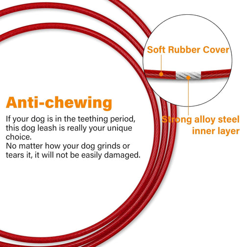 Stainless Steel Water and Chew Proof Dog Leash with Hooks for Large, Medium and Small Dogs 5Ft Wire Alloys Camping with Soft Handle(Red)...