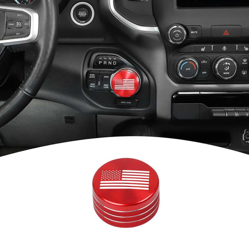 for RAM Gear Shift Knob Cover Trim Ring Aluminum Red for Dodge RAM 2018-2023 Red Interior Accessories, America Flag...