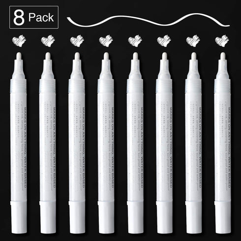 AKARUED White Acrylic Paint Markers, 8 Pack Acrylic White Paint Pen Sets for Rock Painting, Wood, Stone, Glass, Ceramic, Paper, Drawing, Art Proje...