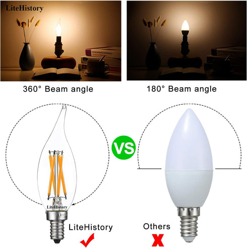 LiteHistory E12 led Bulb Dimmable 6W Equal 60 Watt LED Light Bulbs 2700K AC120V led Edison Bulb CA10 CA11 led Candelabra Bulb for Chandelier Light...