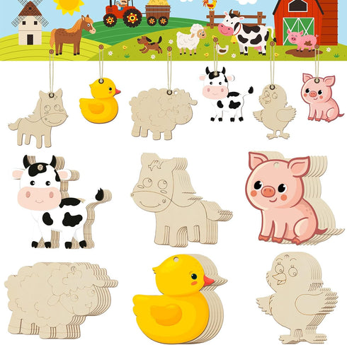 36 Pcs Wooden Farm Animals Cutouts Unfinished Wood Cutouts to Paint Wood Animal Cutouts Crafts Farm Animals Party Supplies for Kids School Classro...