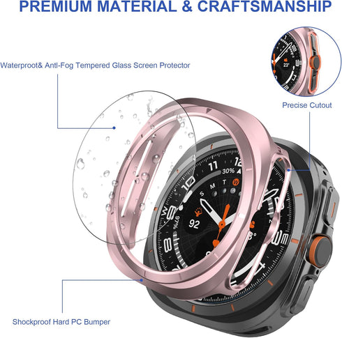 8+4 Pack Case for Samsung Galaxy Watch 7 Ultra 47mm with Tempered Glass Screen Protector, Waterproof Anti-Fog Screen Protector Shockproof Hard PC ...