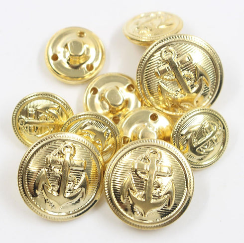 11 Pieces Metal Blazer Button Set - Naval Anchor Crest - for Blazer, Suits, Sport Coat, Uniform, Jacket (Gold)...