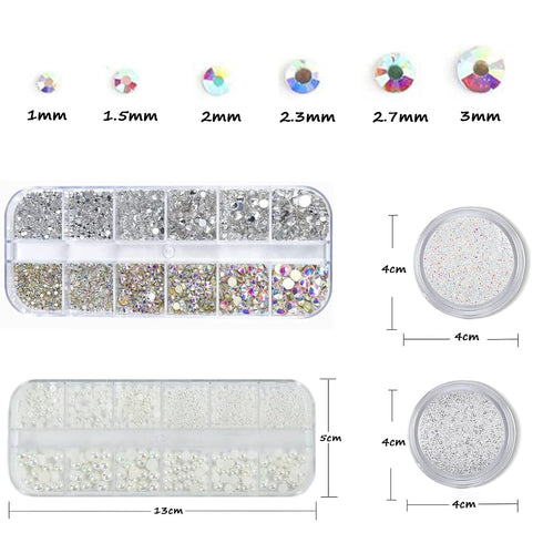 4 Boxes Flatback Rhinestones and Pearls Nail Charms for Acrylics - Crystals, Half Rounds, and Accessories for DIY Nail Art Decor...