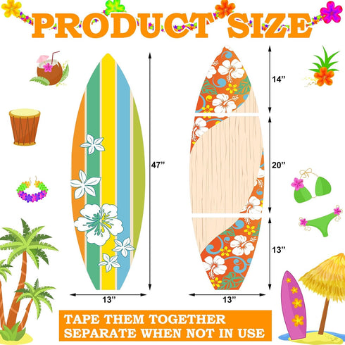 4 Pcs Summer Giant Surfboards Bulletin Board Display Set 47 x 13 Inch Surfing Bulletin Board Cutouts Tropical Graphics Surfboard Sign for School C...