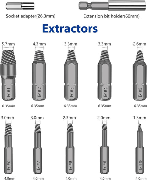 Damaged Screw Extractor Set, 22 PCS Stripped Kit for Broken Bolt All-Purpose HSS Remover Set with Magnetic Extension Bit Holder & Socket Adapter, ...