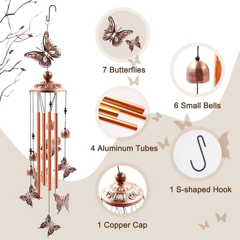 Wind Chimes Outdoor Clearance, Butterflies Aluminum Tube Windchime with S Hook,Patio Garden Decor, Housewarming Gift....