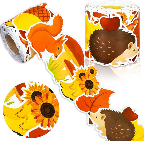 Whaline 66FT Fall Bulletin Board Borders Autumn Leaves Pumpkin Squirrel Hedgehog Sunflower Rain Boots Mushroom Border Trim Thanksgiving Bulletin B...
