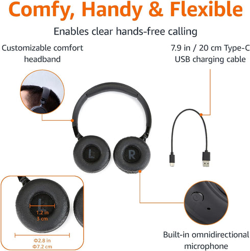 Amazon Basics Bluetooth Wireless On Ear Headphones with Microphone, 35 Hour Playtime, Foldable, One Size, Black...
