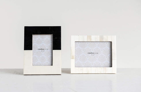 Creative Co-Op White Resin Photo Frame with Beige Accents (Holds 5" x 7" Photo)...