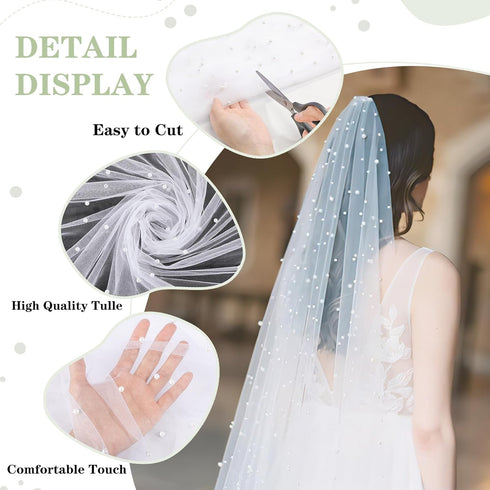 White Pearl Tulle Fabric 3 Yard Sheer Mesh Fabric Bridal Veil Wedding Table Decorations for Wedding Sweetheart Sewing DIY Crafts Gowns Crafts...