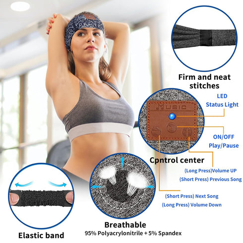 4 in1 Sleeping Bluetooth Headphones, Sport Headband and Sleep Mask with Ultra-Thin Speakers for Side Sleepers- Sports Headband, and Bluetooth Head...