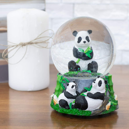 Elanze Designs Hugging Panda Bear Family 100MM Sturdy Wind Up Musical Glitter Water Snow Globe Tabletop Dresser Nightstand Figurine Decoration Pla...