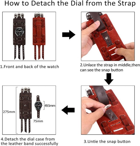 JewelryWe Black Brown Hip-hop Gothic Punk Style Men Watch Wide Leather Fashion Cuff Wristwatch for Halloween...