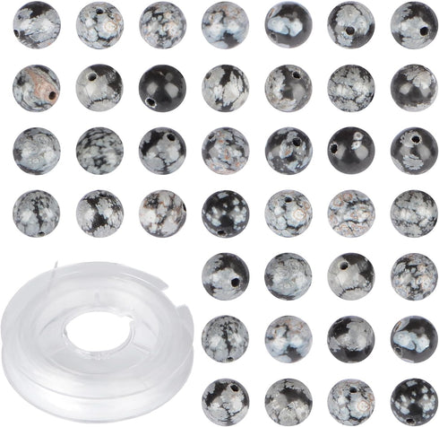 8mm 100pcs Natural Stone Beads Snowflake Round Genuine Stone Beading Loose Gemstone Hole Size 1mm DIY Charm Smooth Beads for Bracelet Necklace Ear...