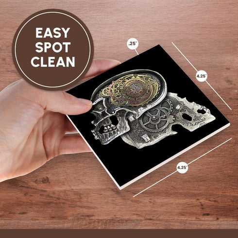 3dRose CST_102675_3 Steampunk Gothic Faux Metal Skull Image-Ceramic Tile Coasters, Set of 4...