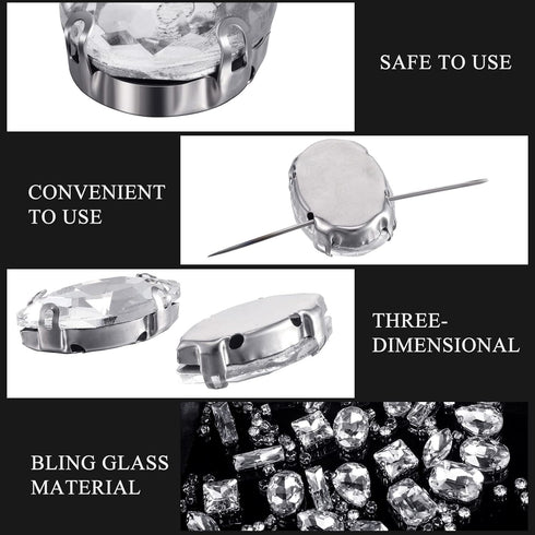 Dilunave 240 Pieces Large Sew on Rhinestones Clear Glass Crystal Gems Diamond Stone Metal Back Prong Setting Crafts Mix Shapes Claw for Jewelry, C...